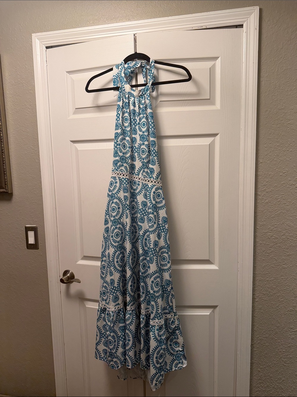 Cupshe Teal and White Halter-Style Maxi Dress
